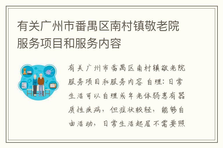 有关广州市番禺区南村镇敬老院服务项目和服务内容